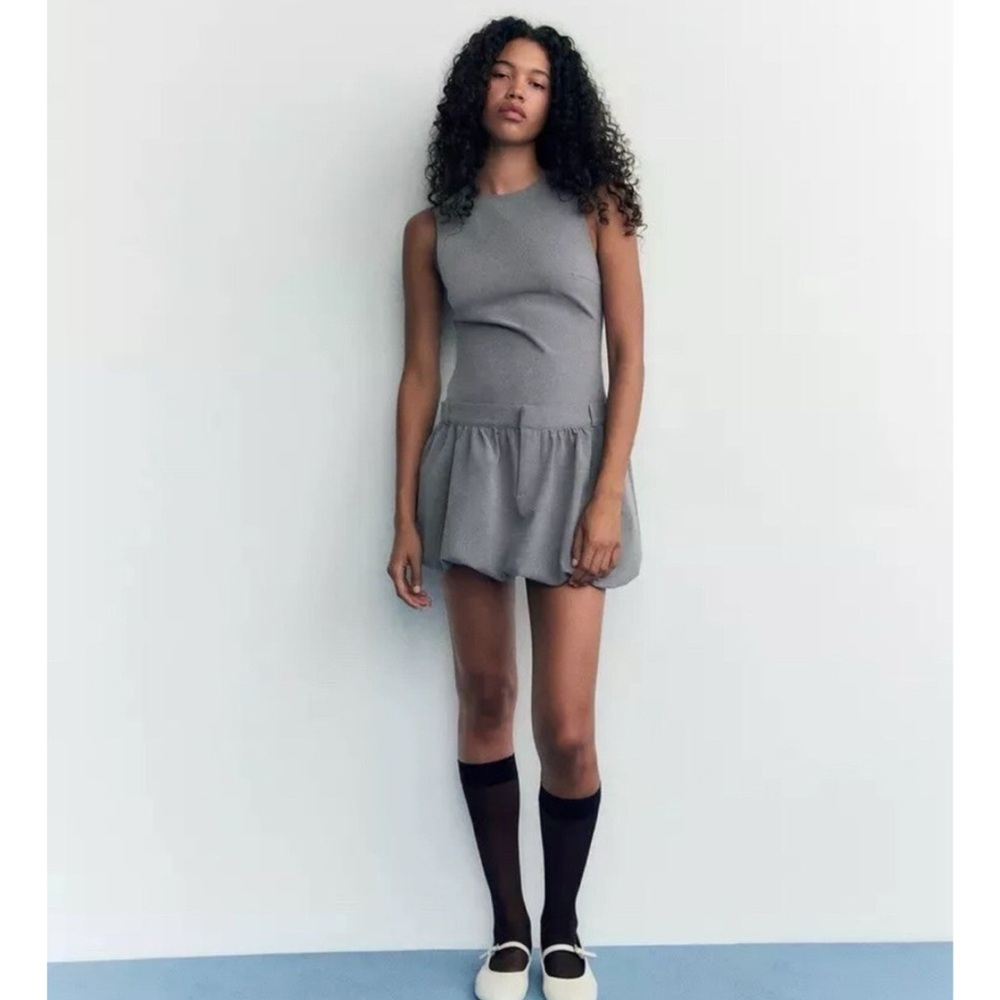 Zara Gray Drop Waist Mini Dress
